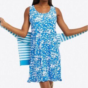 DRAPER JAMES Ruffle Nightie Blue White Floral Sleeveless PJ Nightgown Mini Dress